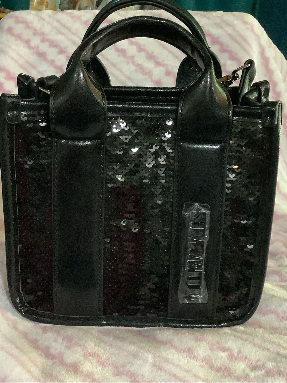 Steve Madden Black Sequin Satchel with Top Handles